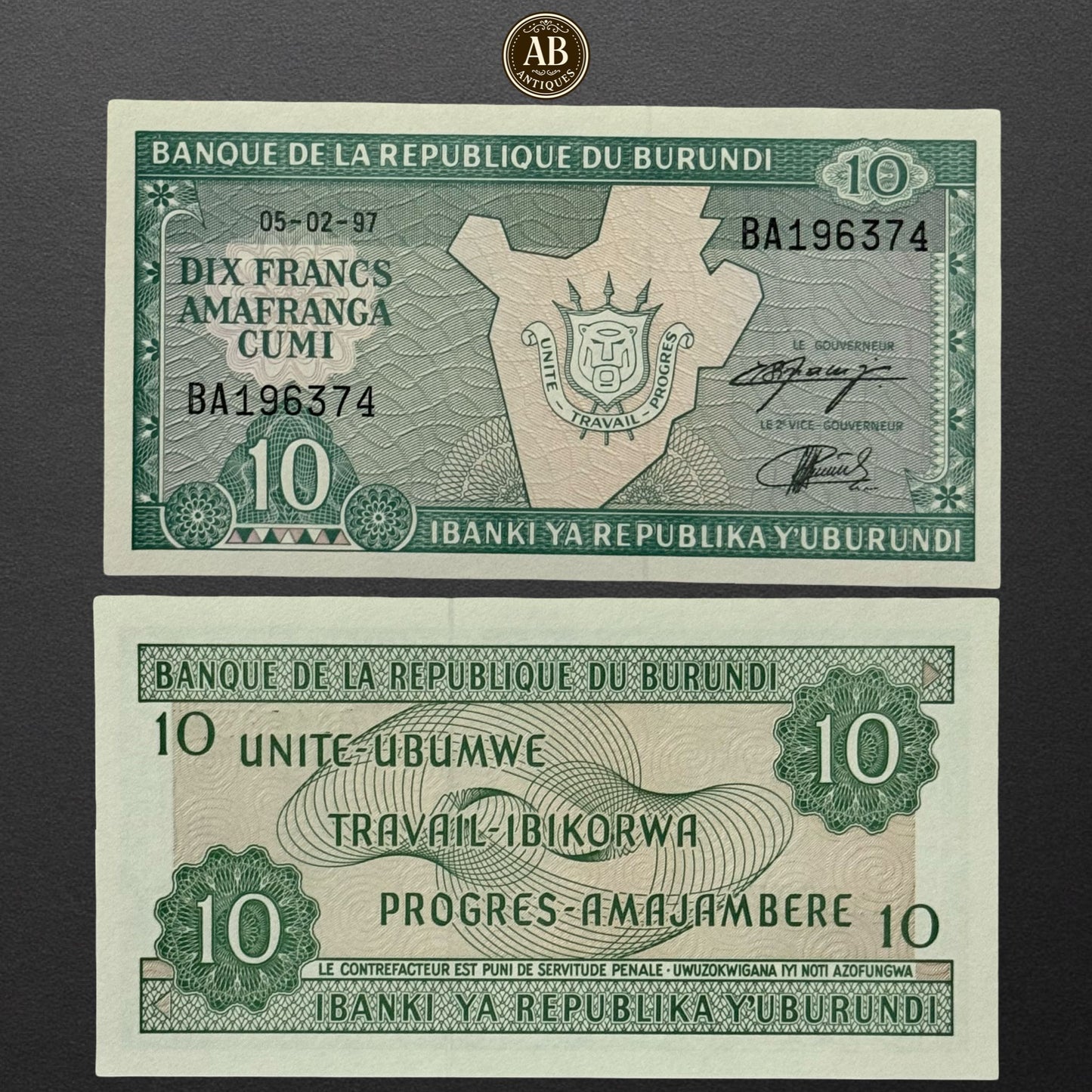 BURUNDI 10 FRANCS 1997 UNC