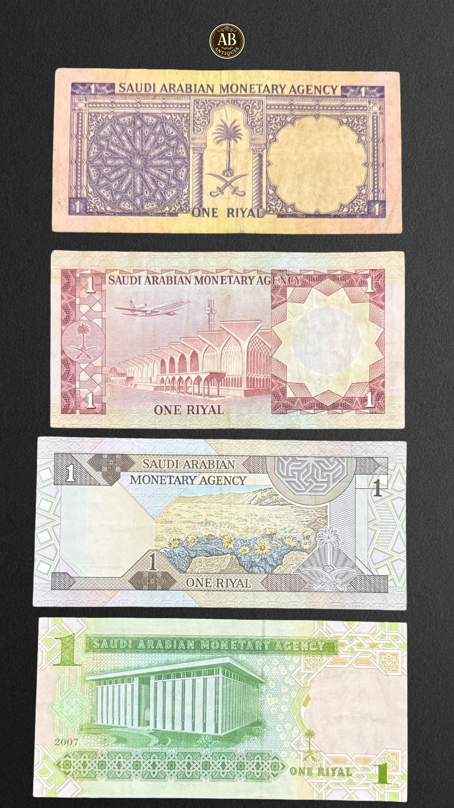 Saudi Arabia – 1 Riyal Banknotes Collection (Different Issues: 1960s–2007, Saudi Arabian Monetary Agency)