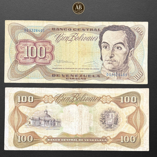 Venezuela 100 Bolívares Banknote – 1992 – Simón Bolívar – Banco Central de Venezuela