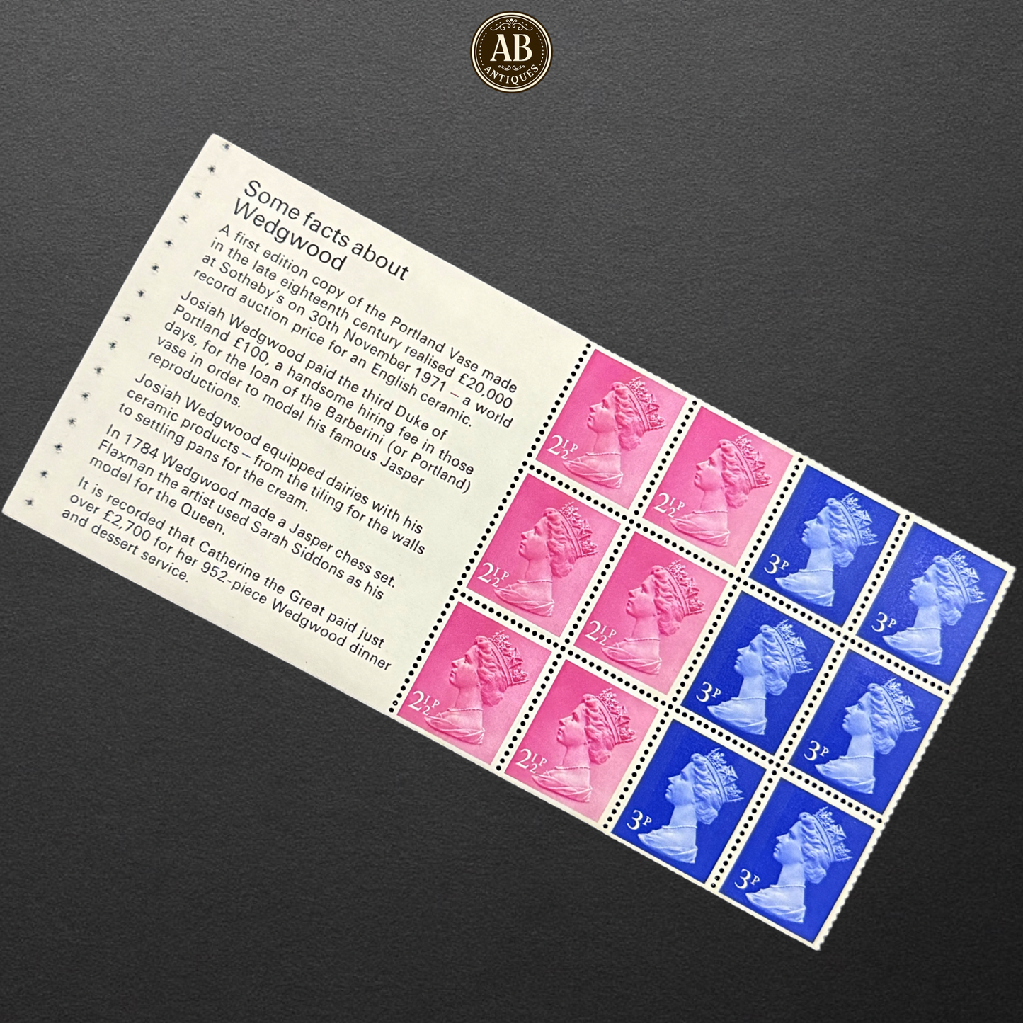 1972 Wedgwood Commemorative Stamp Pane – Great Britain (MINT CONDITION)