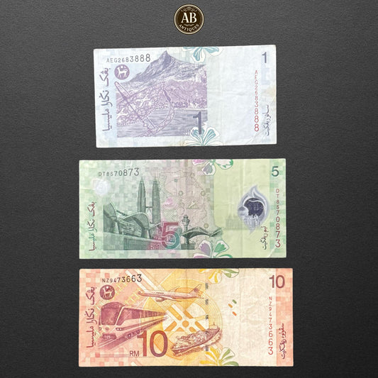 Malaysia – 1, 5, and 10 Ringgit Banknotes (Fourth Series, 1980s–1990s, Bank Negara Malaysia)