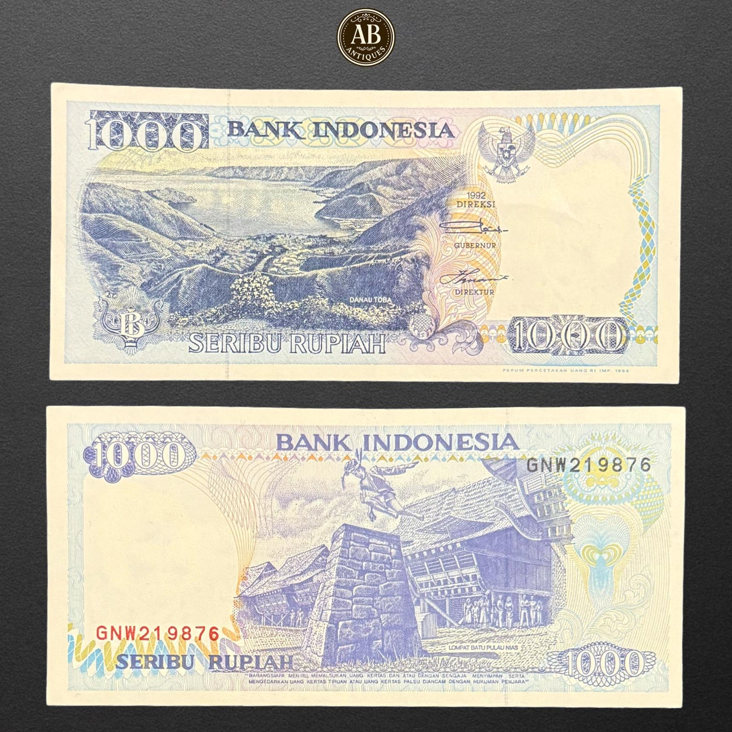 Indonesia – 1,000 Rupiah Banknote (1992 Issue, Lake Toba & Stone Jumping)