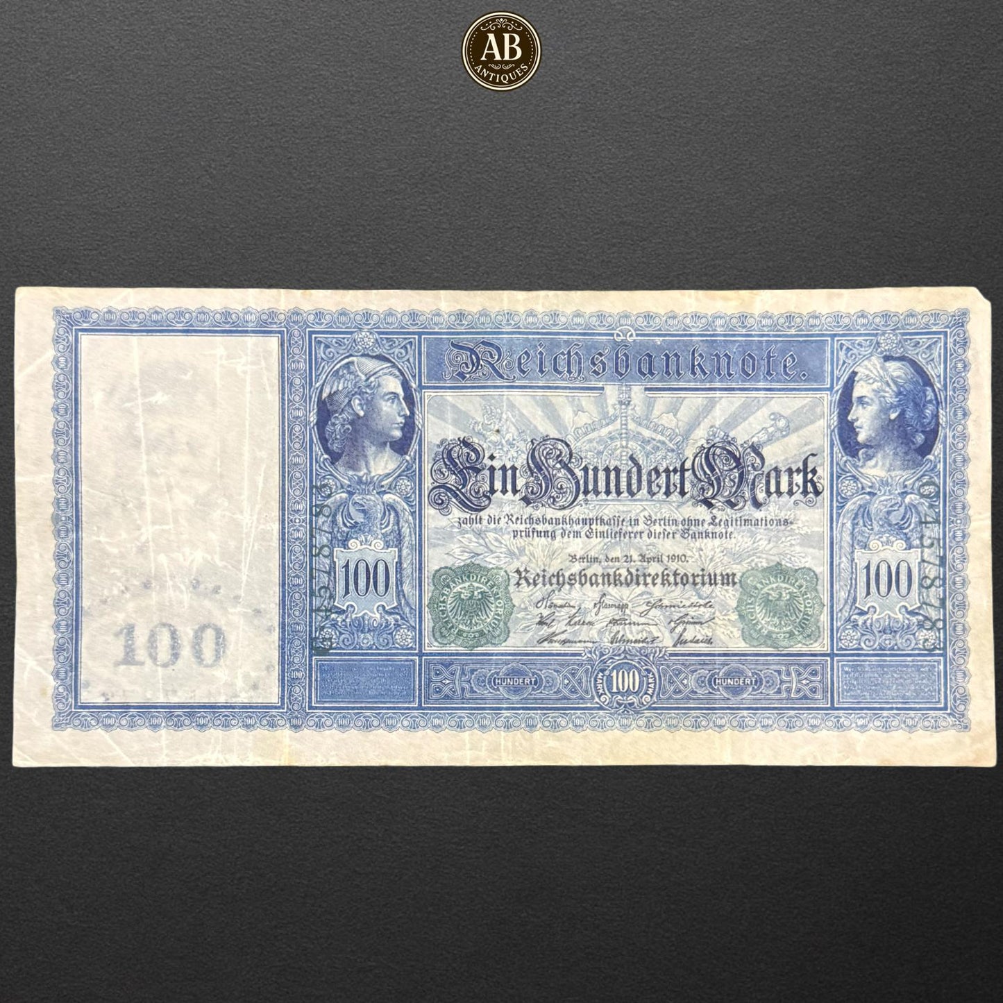Germany 100 Mark Banknote Green Seal –1910 Reichsbanknote – Berlin Issue