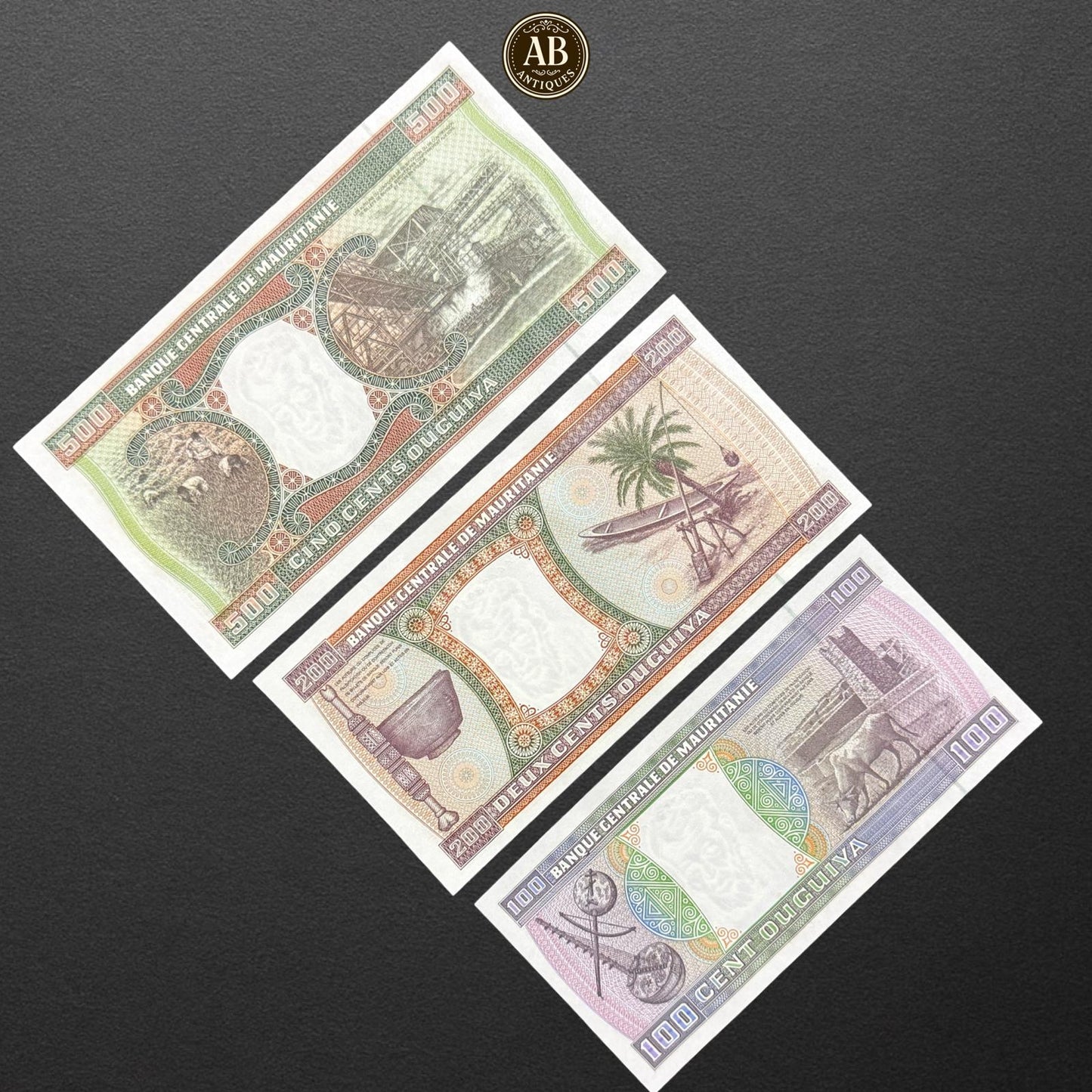 Mauritania Banknotes Set – 500, 200 & 100 Ouguiya – Banque Centrale de Mauritanie
