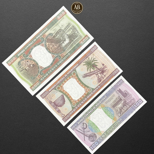 Mauritania Banknotes Set – 500, 200 & 100 Ouguiya – Banque Centrale de Mauritanie