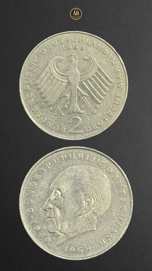 West Germany 2 Deutsche Mark Coin (1986) – Featuring President Theodor Heuss