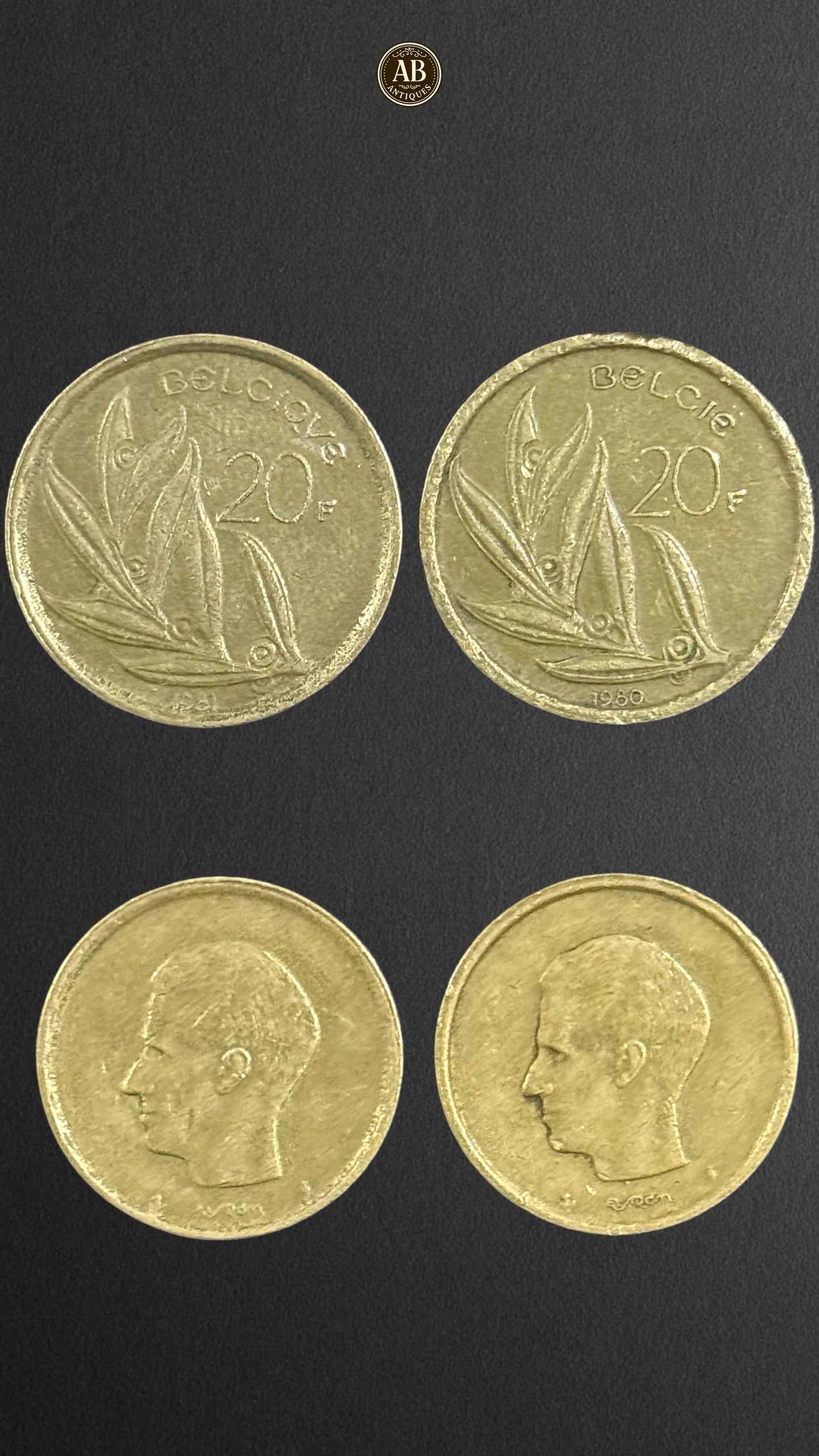 Belgium 20 Francs Coins (1980 & 1981) – Featuring King Baudouin