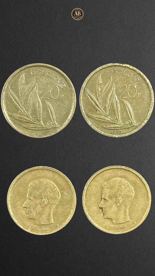 Belgium 20 Francs Coins (1980 & 1981) – Featuring King Baudouin