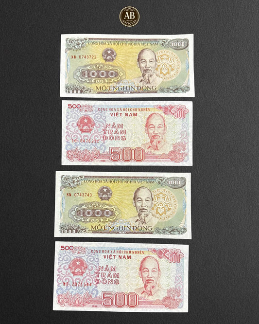 Vietnam – 500 (2 pieces) & 1000 (2 pieces) Dong Banknotes UNC – 1988