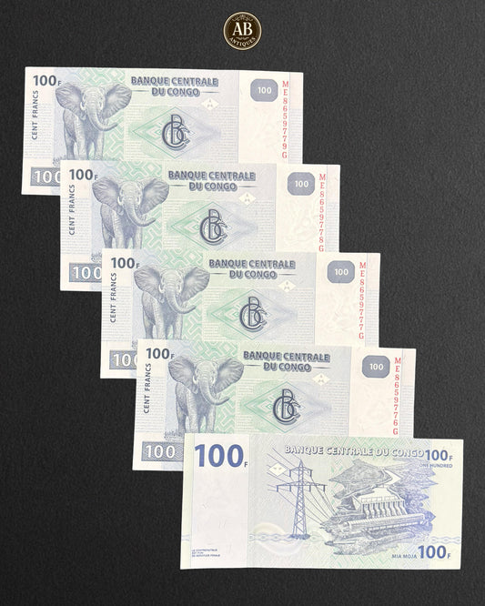 Democratic Republic of Congo – 100 Francs 5 Banknotes (Consecutive Numbers, Uncirculated)