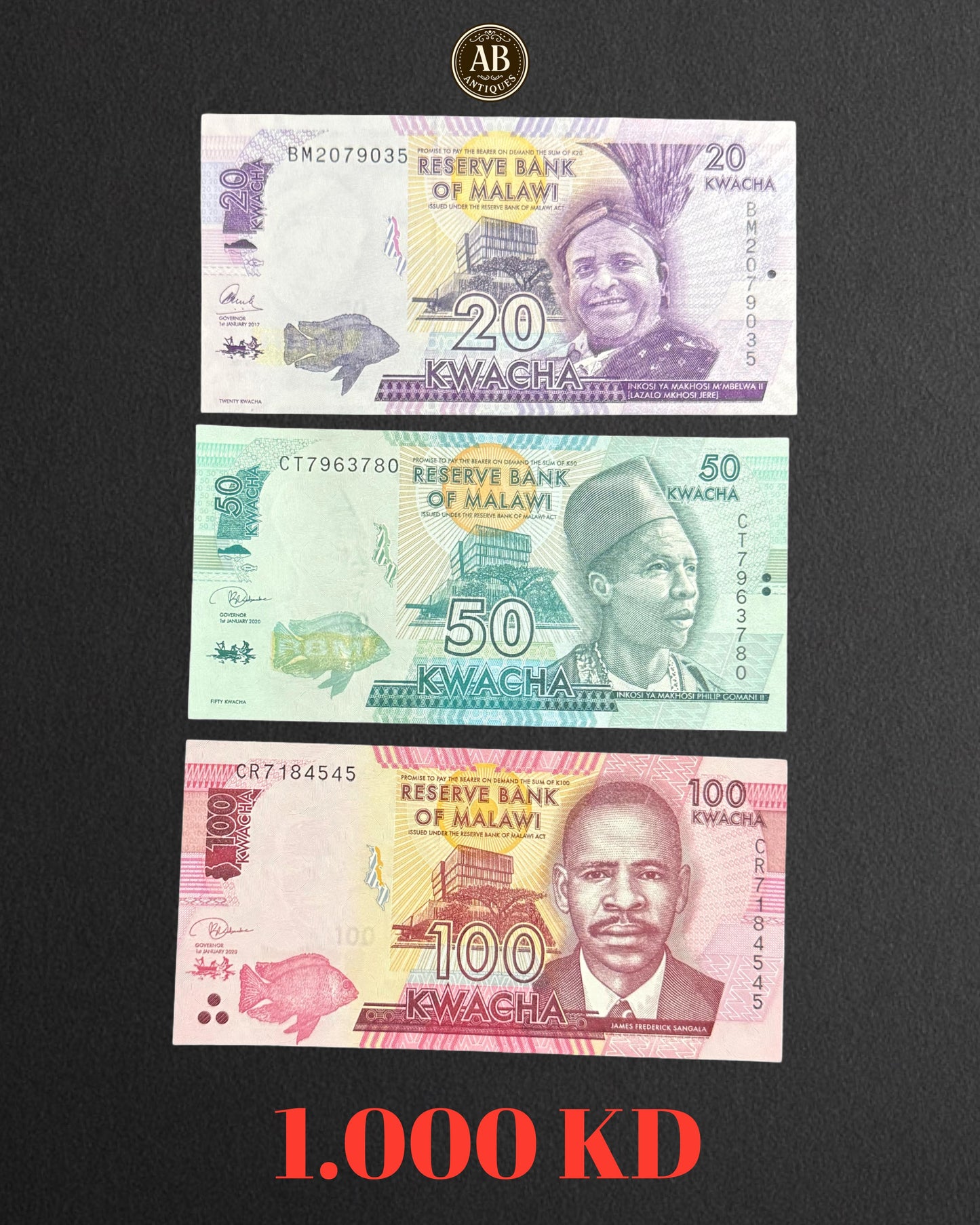 Malawi – Kwacha Banknotes – 20, 50 & 100 Kwacha
