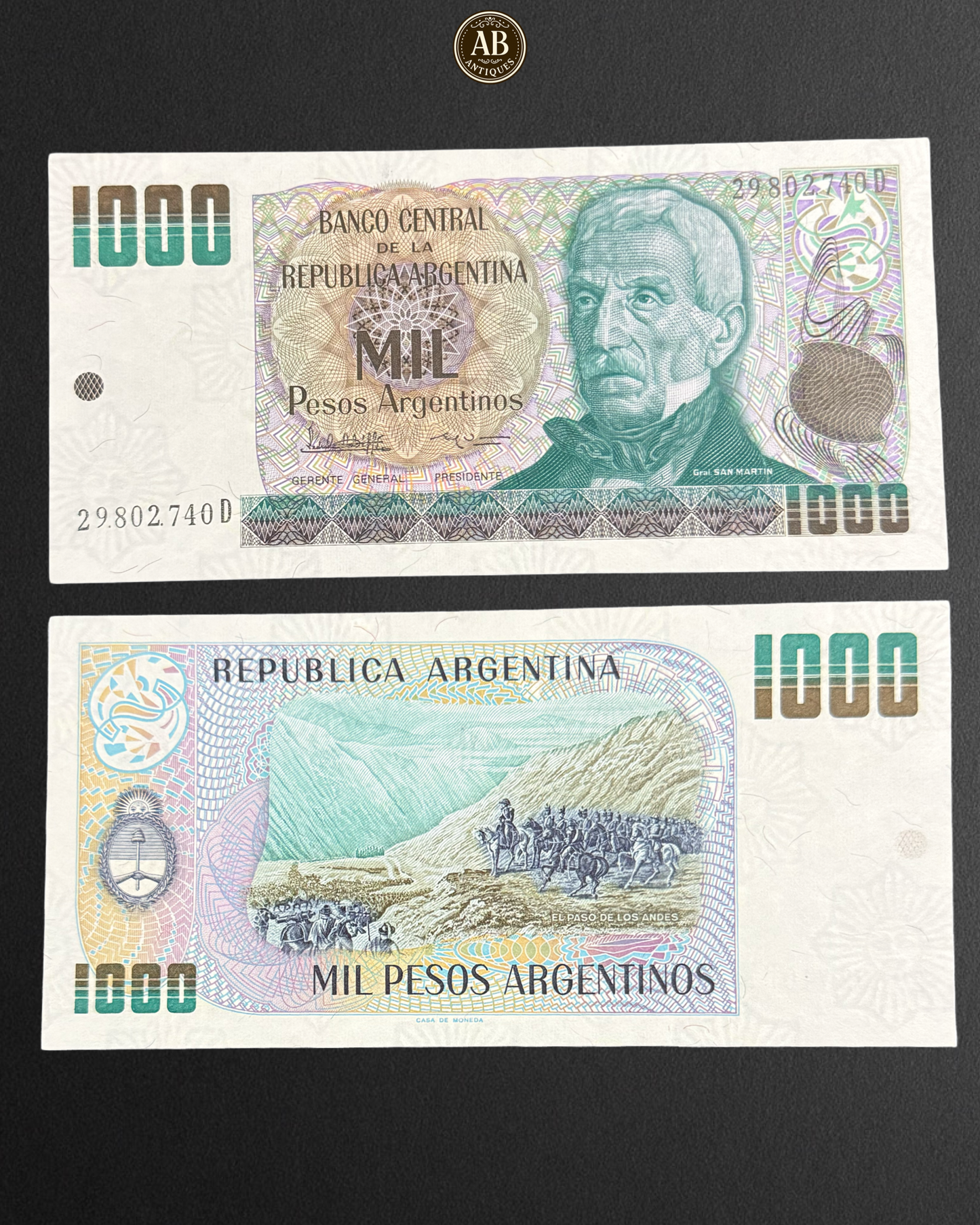 1984 Argentina – 1000 Pesos Argentinos Banknote (José de San Martín) UNC