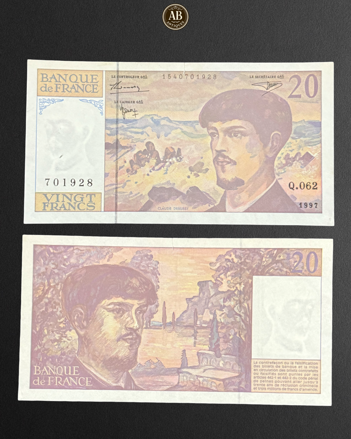 France – 20 Francs Banknote (Claude Debussy Series, 1997 Issue)